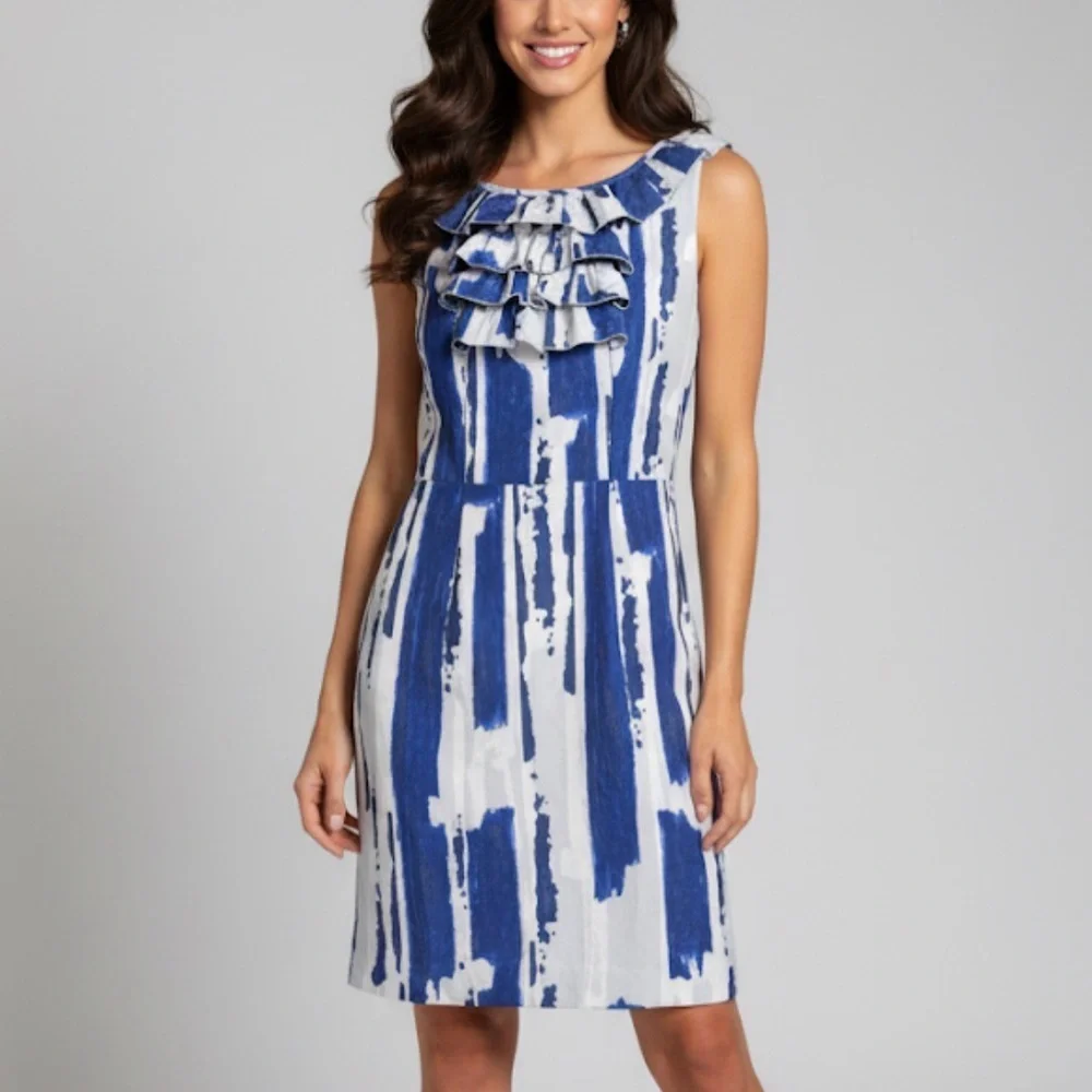 Banana Republic Blue and White Grey Patterned Dress
